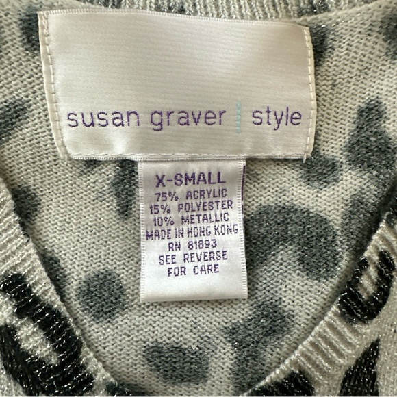 Susan Graver Black and White Leopard Print Long Sleeve Top - Picture 8 of 11